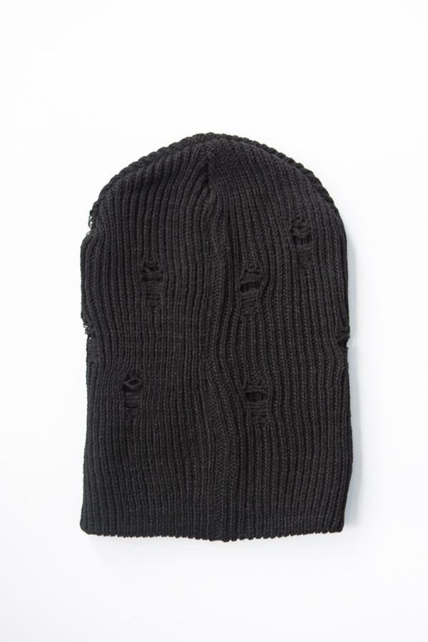 Distressed Black Beanie