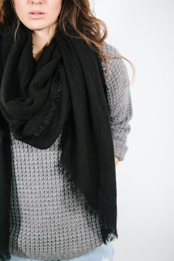 Black Raw Edge Scarf 