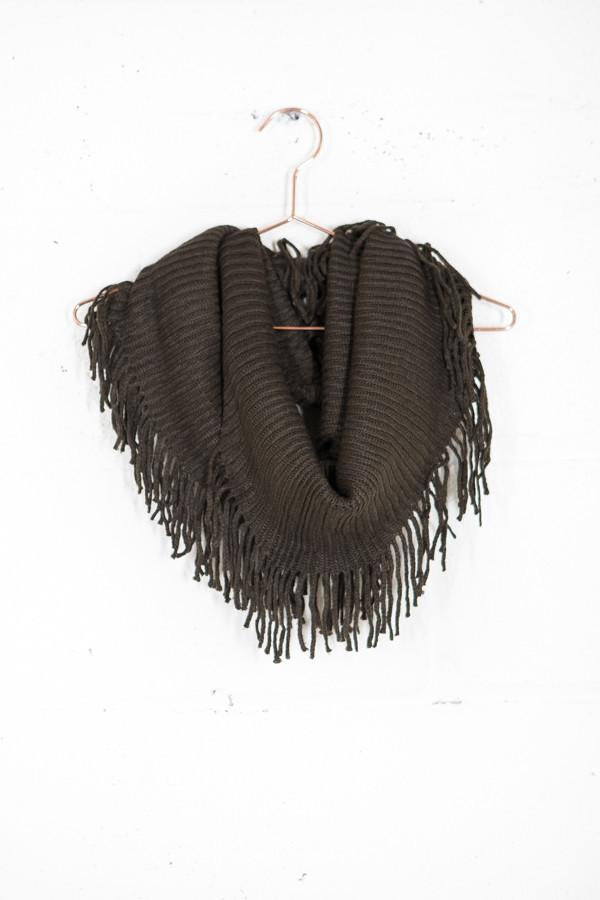 Olive Fringe Infinity Scarf