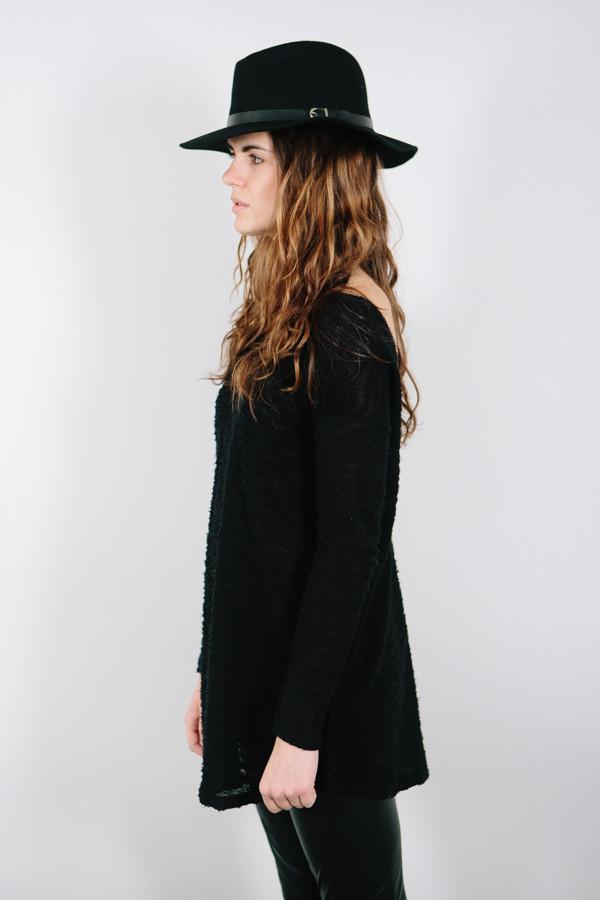 Black Wide Brim Buckle Hat