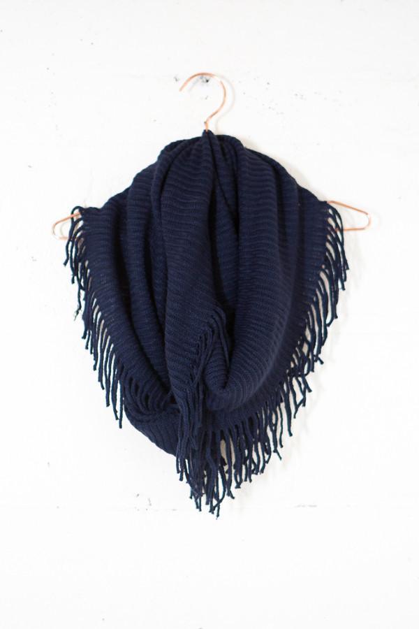 Navy Fringe Infinity Scarf