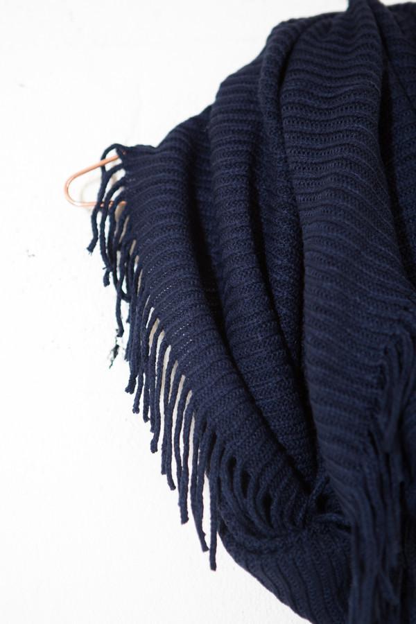 Navy Fringe Infinity Scarf