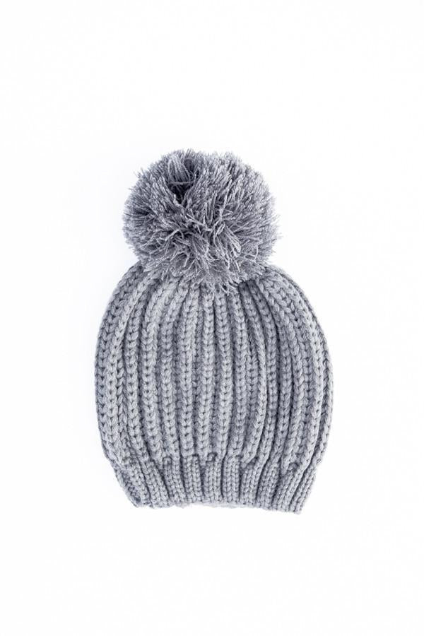 Grey Slouchy Pom Beanie